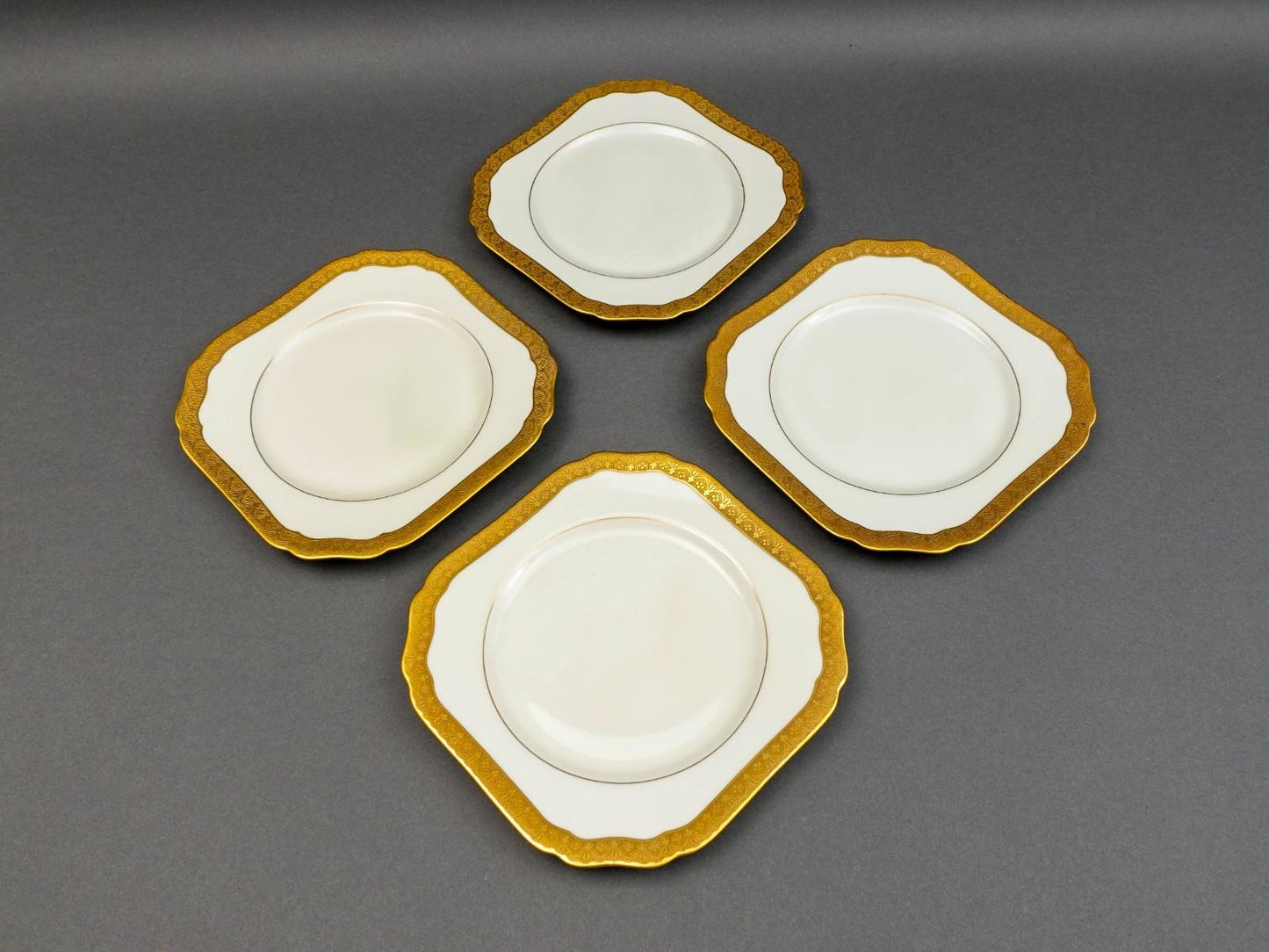 Black Knight Hohenberg Pantheon Gold Rim 7 3/4" Square Salad Plate Set Of 4