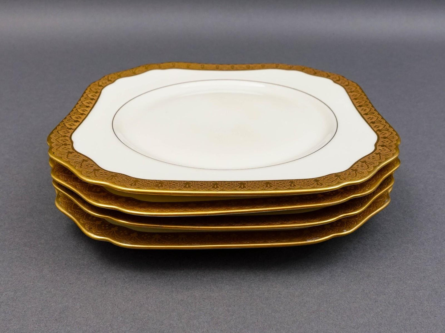 Black Knight Hohenberg Pantheon Gold Rim 7 3/4" Square Salad Plate Set Of 4