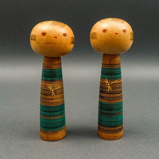 Yamanaka Sanpei Japanese Pair Of Vintage Wood Sosaku Kokeshi Doll 6"