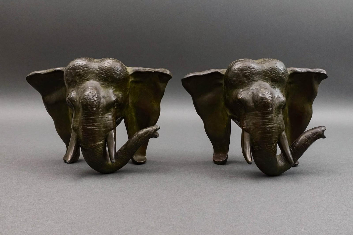 JF Co. Company Antique Pair Of Bronze Elephant Sculpture Bookends