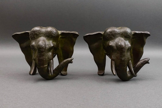 JF Co. Company Antique Pair Of Bronze Elephant Sculpture Bookends