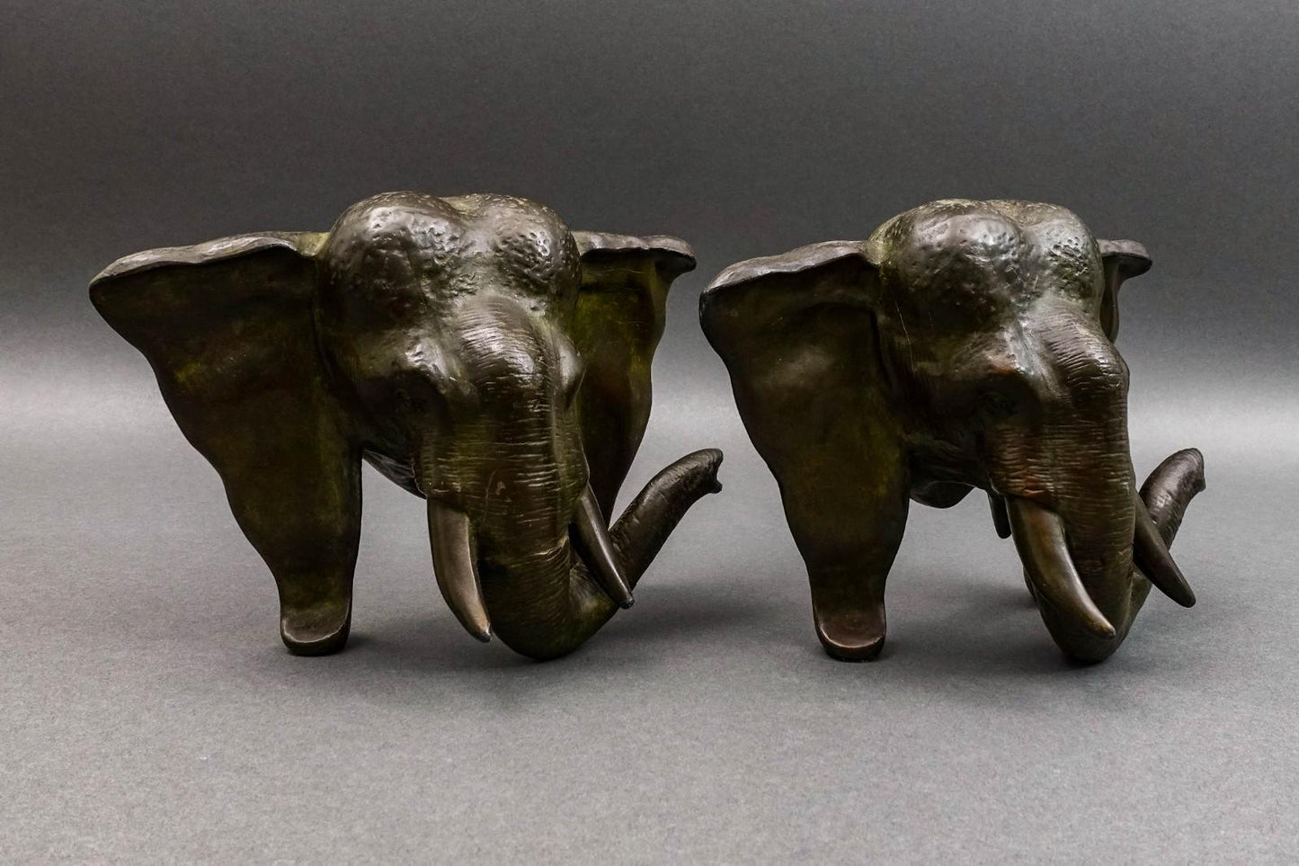 JF Co. Company Antique Pair Of Bronze Elephant Sculpture Bookends