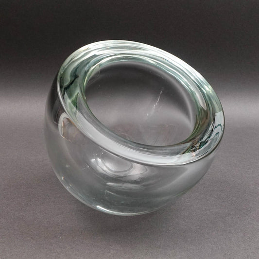 Barbini Murano For Oggetti Signed Tilted Angled Clear Art Glass Bowl Vase