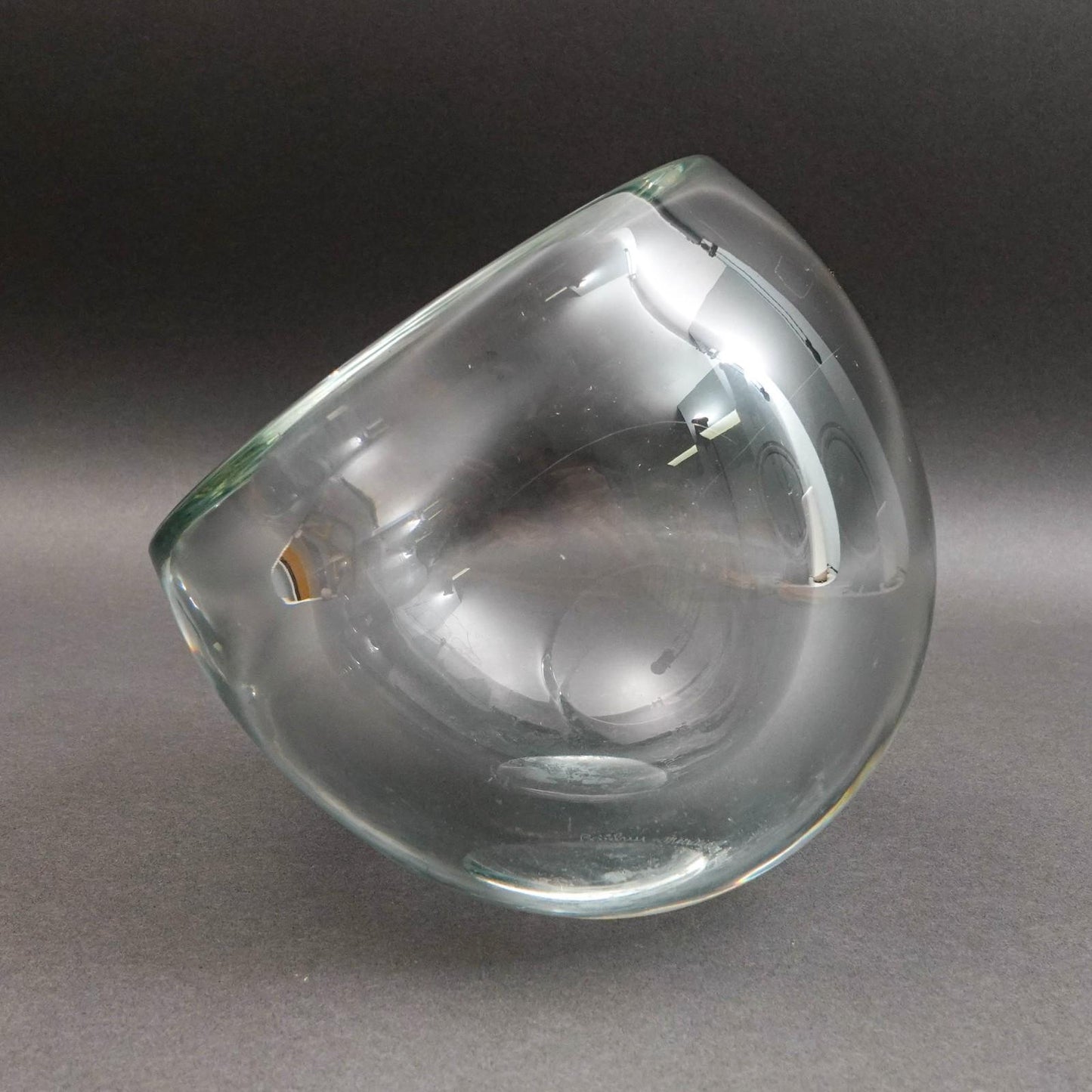 Barbini Murano For Oggetti Signed Tilted Angled Clear Art Glass Bowl Vase