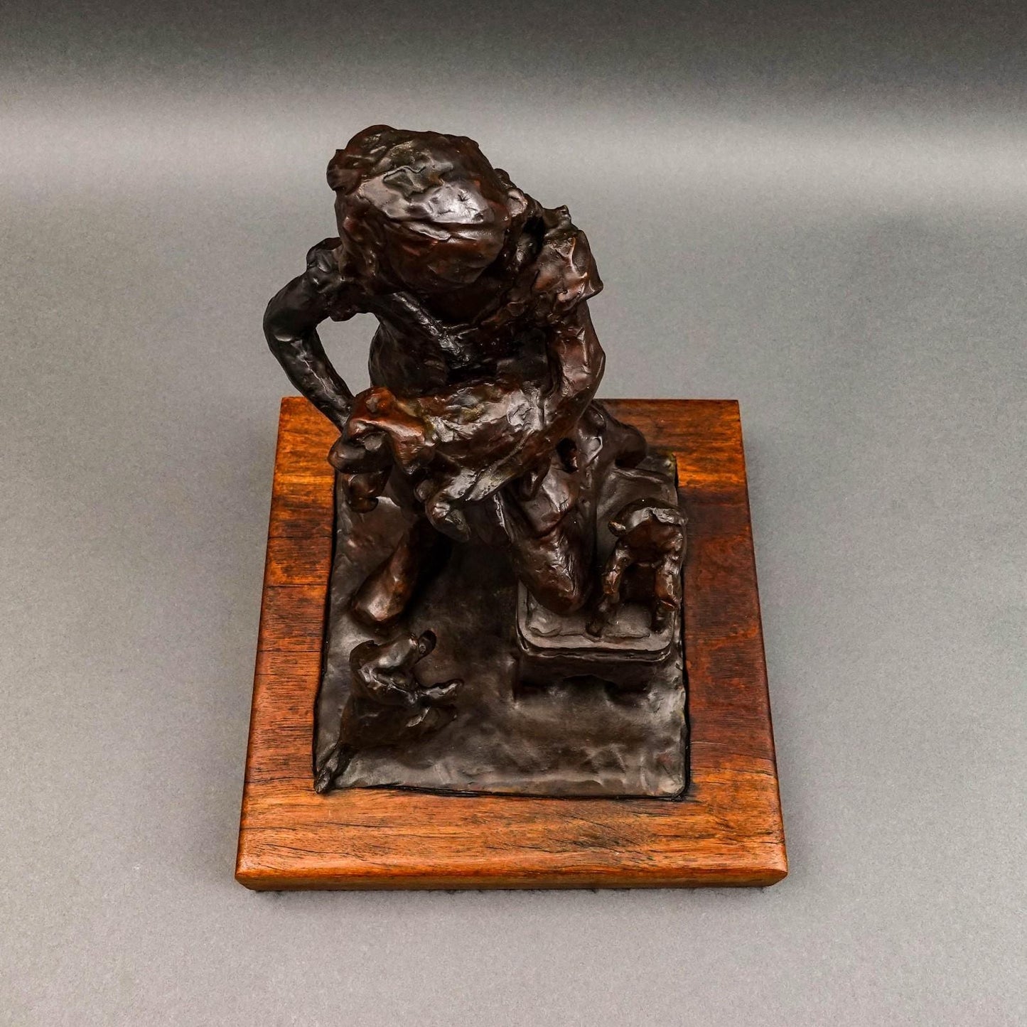 David Spence 2007 Signed Large Girl With Dogs Bronze Sculpture 13 1/4"