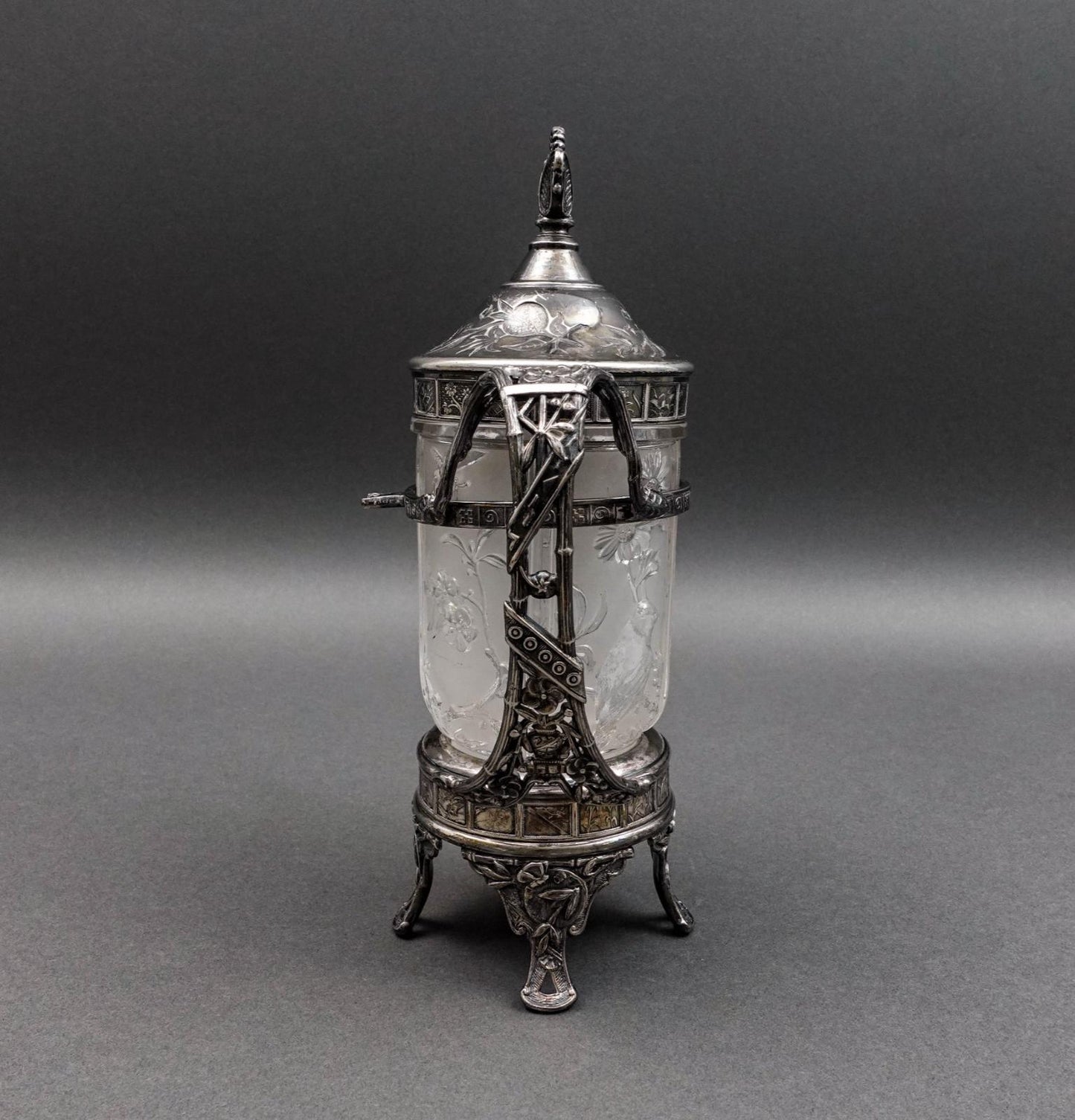 Reed & Barton Antique Silver Plate Glass Pickle Castor #1310 (No Fork)