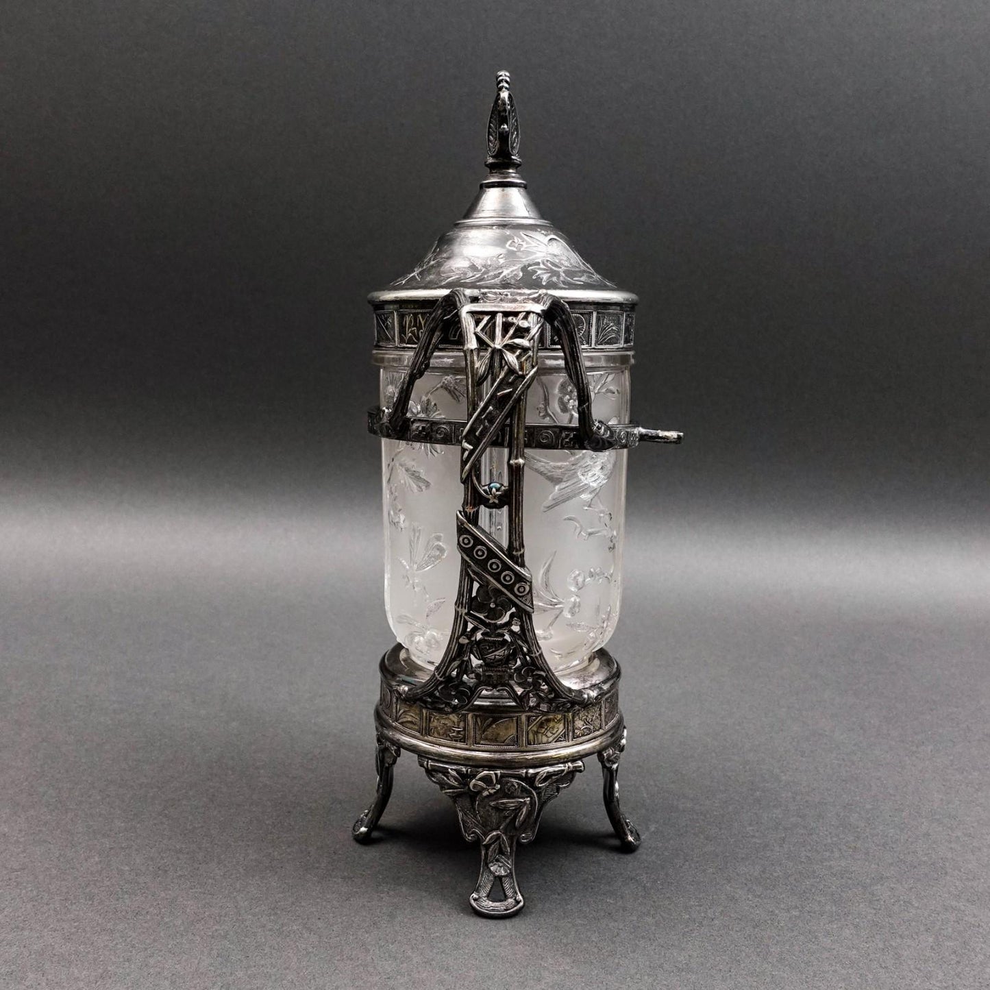Reed & Barton Antique Silver Plate Glass Pickle Castor #1310 (No Fork)