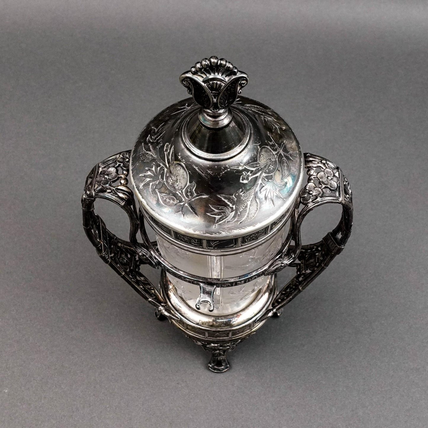 Reed & Barton Antique Silver Plate Glass Pickle Castor #1310 (No Fork)