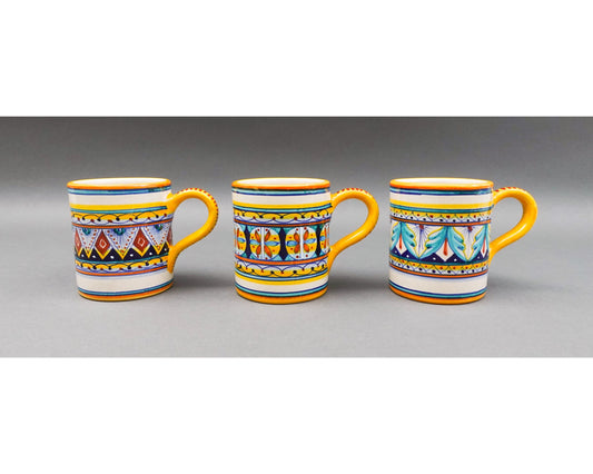 Franco Mari Signed Deruta Italy Hand Painted Pottery Coffee Cup Mug Set Of 3