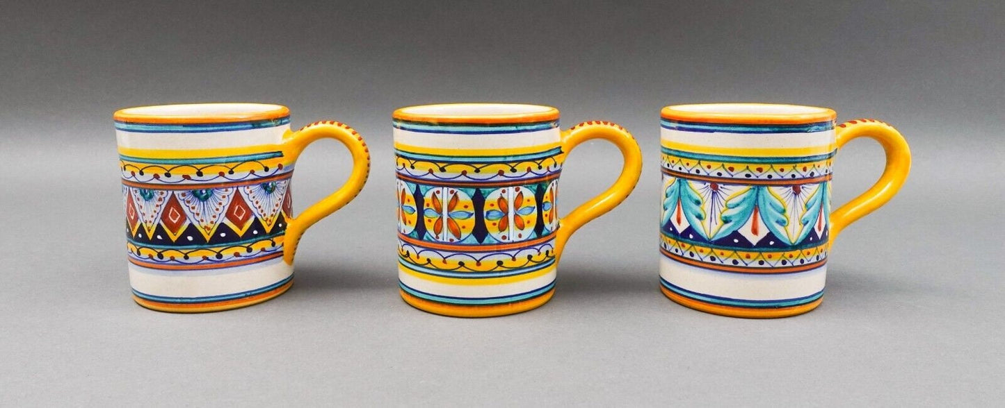Franco Mari Signed Deruta Italy Hand Painted Pottery Coffee Cup Mug Set Of 3