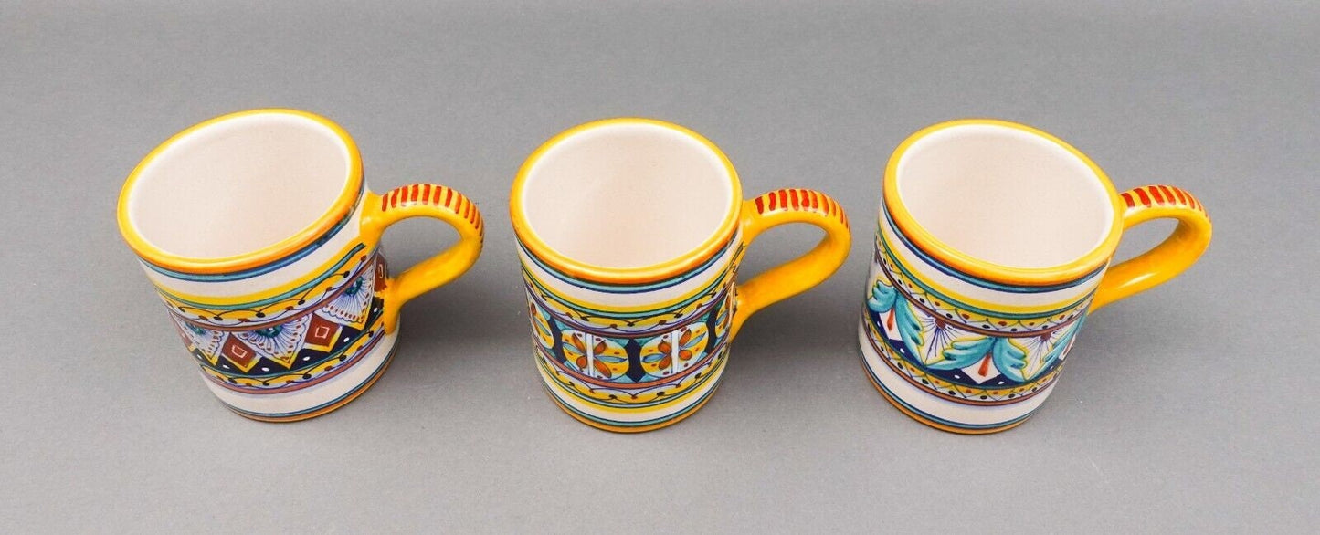 Franco Mari Signed Deruta Italy Hand Painted Pottery Coffee Cup Mug Set Of 3