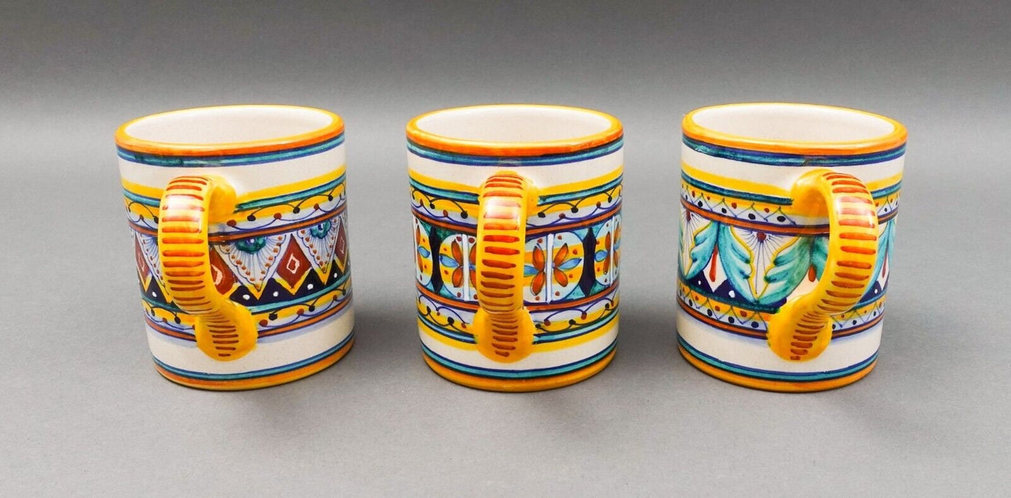 Franco Mari Signed Deruta Italy Hand Painted Pottery Coffee Cup Mug Set Of 3