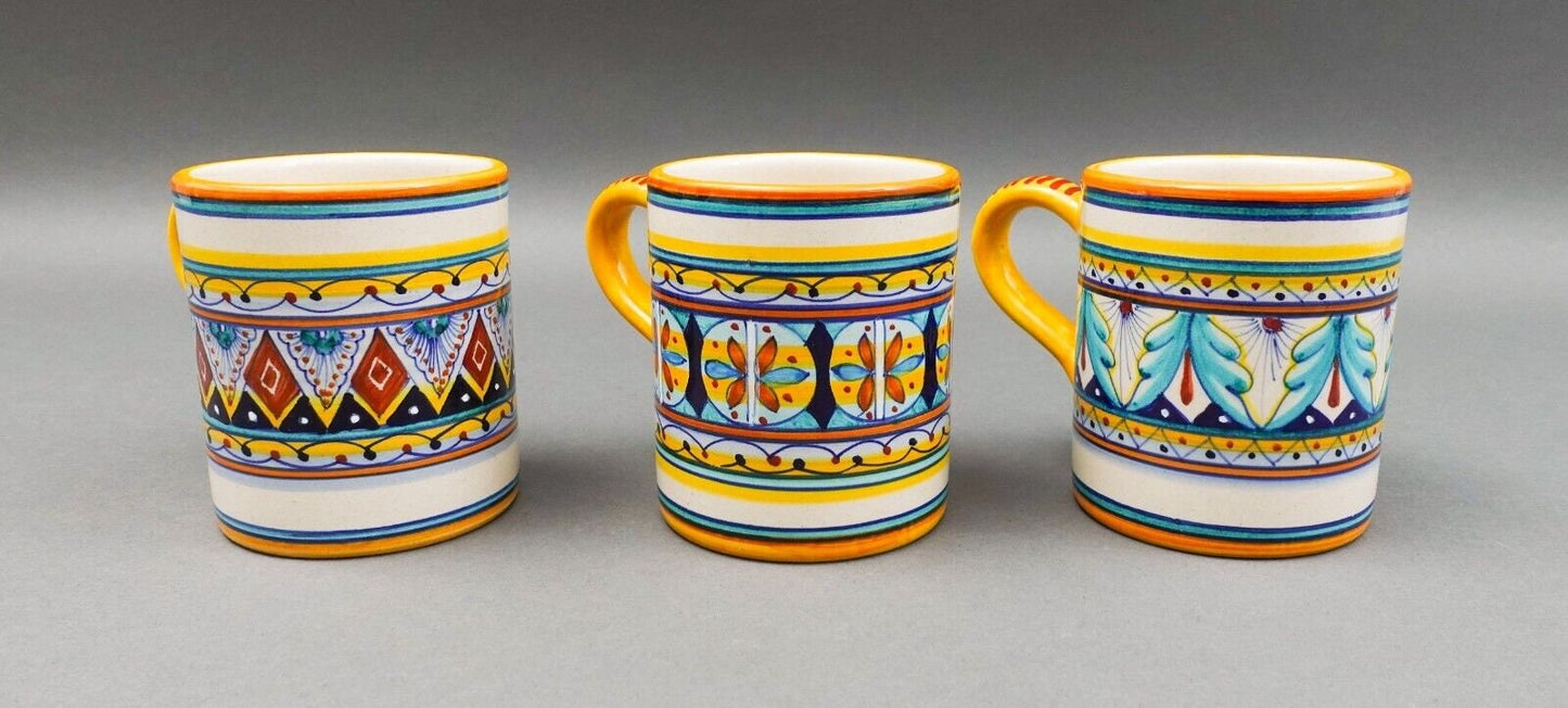 Franco Mari Signed Deruta Italy Hand Painted Pottery Coffee Cup Mug Set Of 3