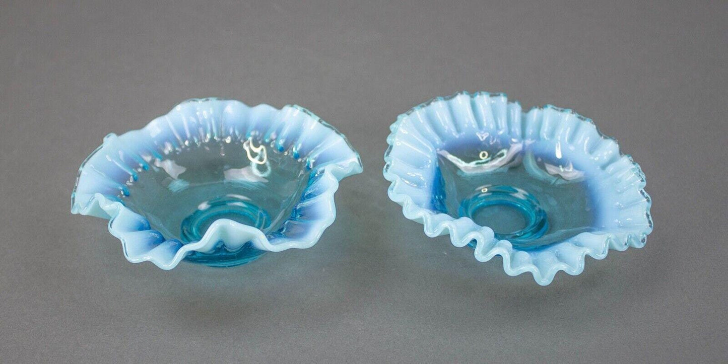 Fenton Blue Opalescent Crimped And Ruffled Art Glass 5.25" Bowls
