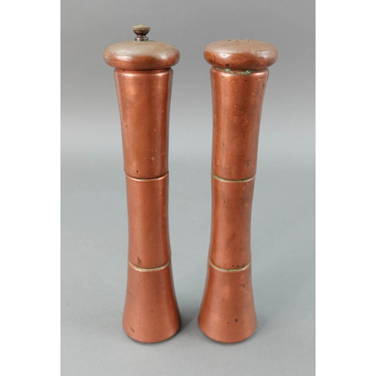 Antique Rare Italian Copper Salt Shaker And Pepper Mill Grinder 10" Tall
