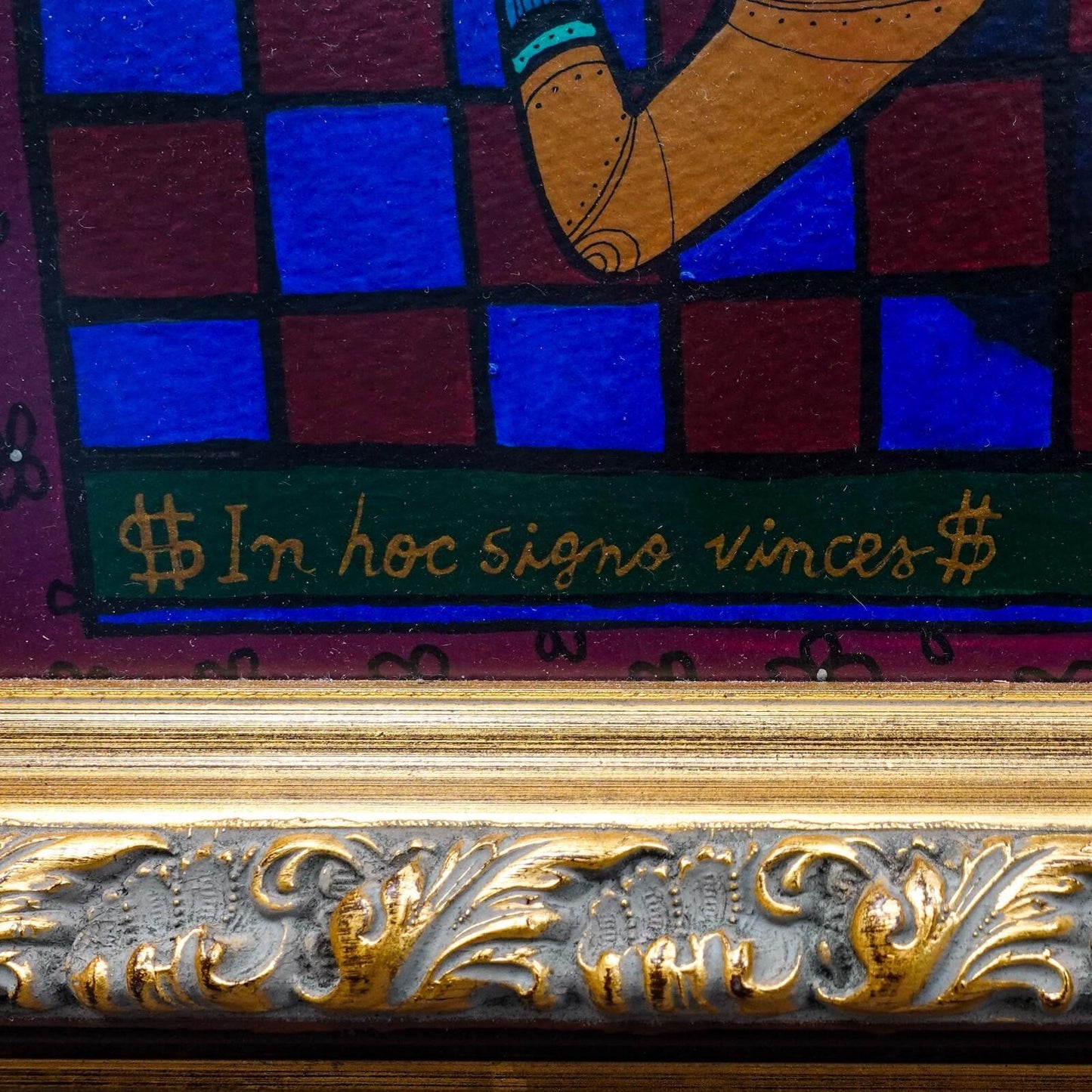 Chenco Columbian Artist "In Hoc Signo Vinces" Acrylic On Paper Painting 1997