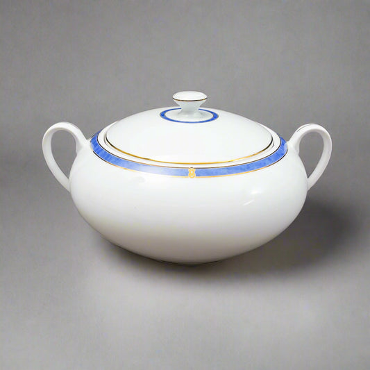 Christofle France Oceana Bleu Blue Covered Vegetable Dish Tureen Serving Bowl