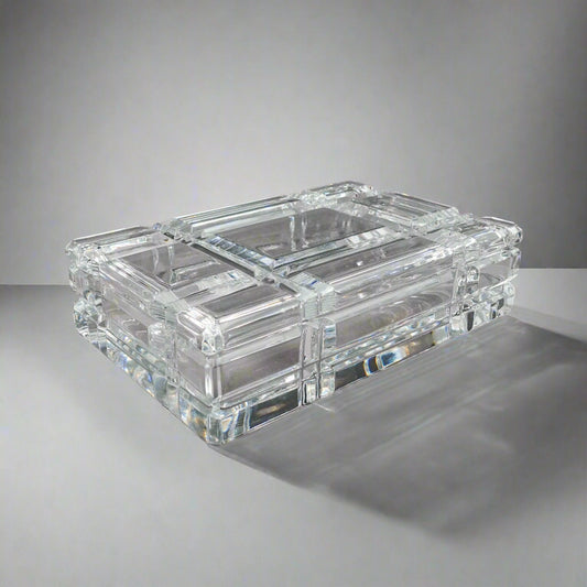 Ralph Lauren Vintage Glen Plaid Crystal Cut Glass Trinket Dresser Box (Read)