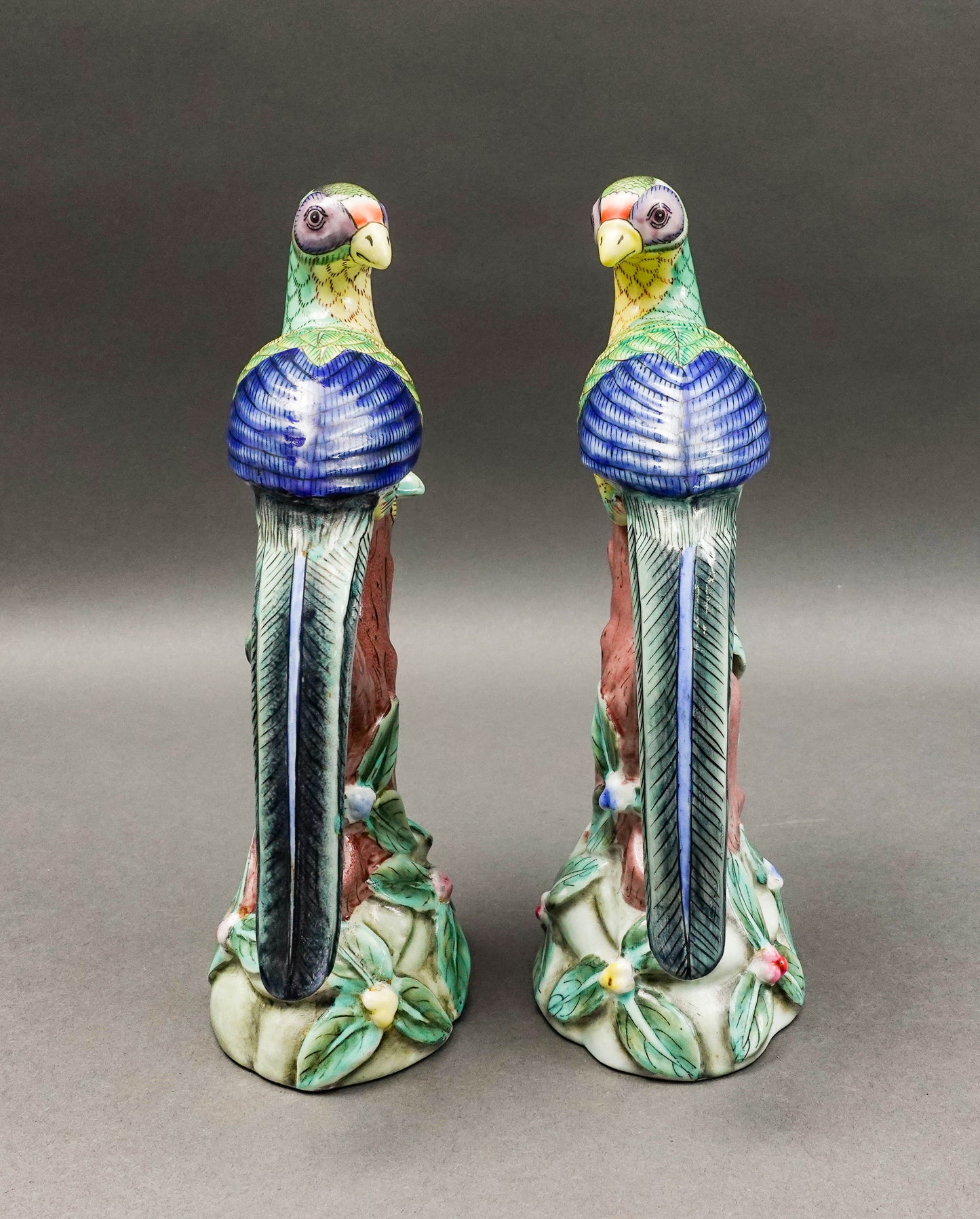 Pair Parrot Pheonix Peacock Pheasant Bird Pottery Figurine Book Sculpture (Read)