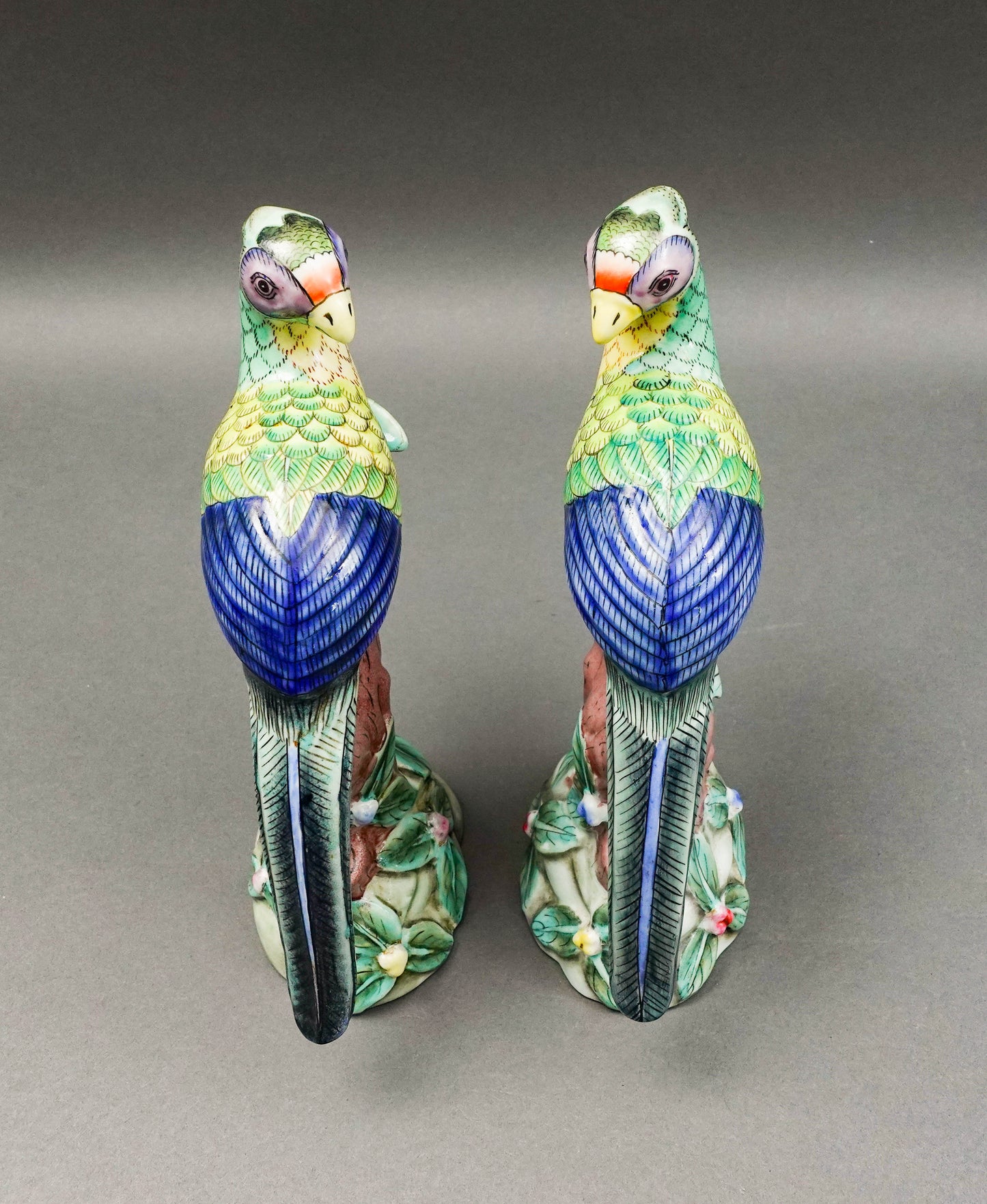 Pair Parrot Pheonix Peacock Pheasant Bird Pottery Figurine Book Sculpture (Read)