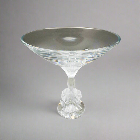 Lalique Crystal France Plumeria Orchid Glass Pedestal Centerpiece Compote Bowl