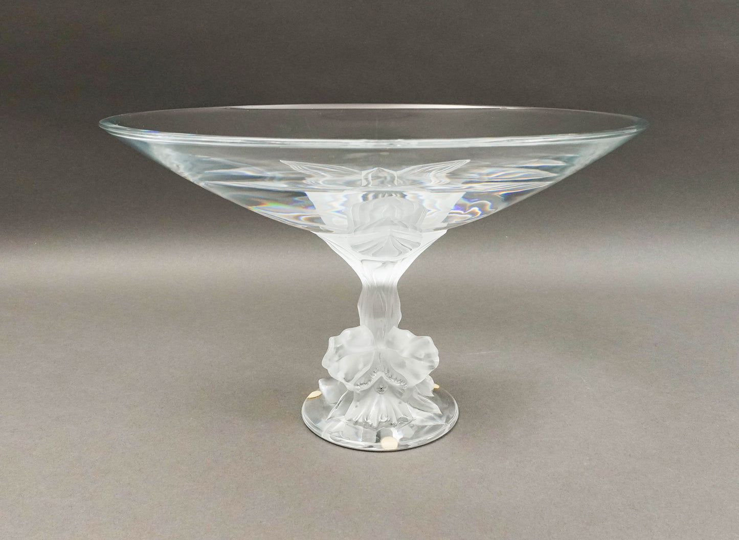 Lalique Crystal France Plumeria Orchid Glass Pedestal Centerpiece Compote Bowl