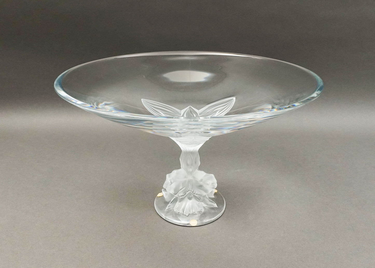 Lalique Crystal France Plumeria Orchid Glass Pedestal Centerpiece Compote Bowl