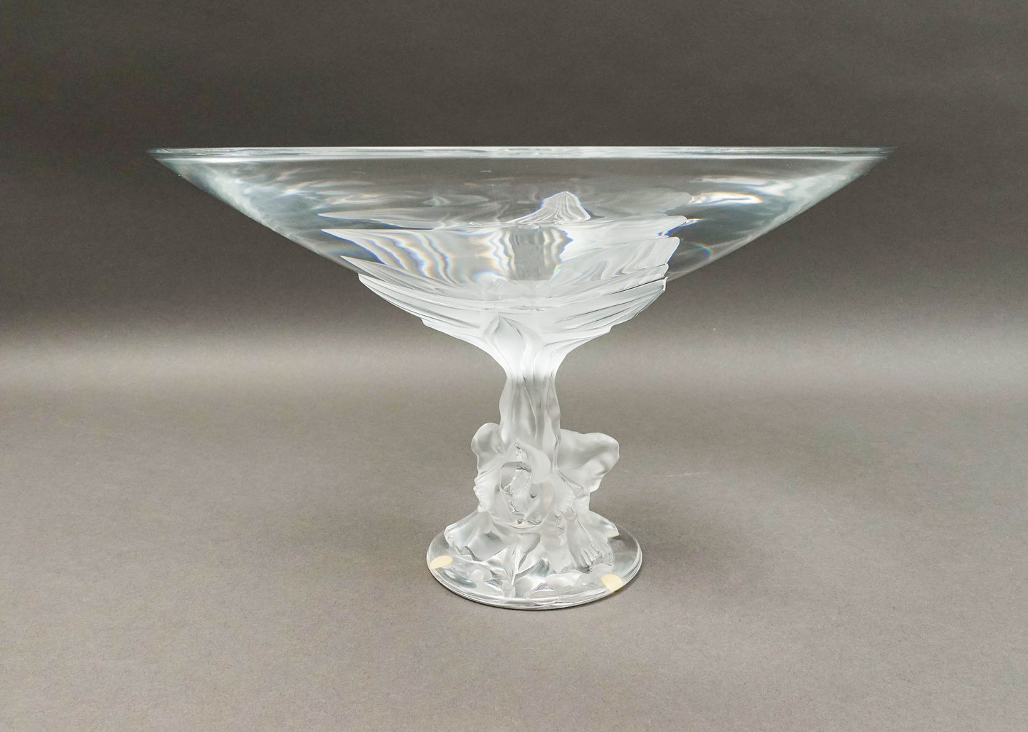 Lalique Crystal France Plumeria Orchid Glass Pedestal Centerpiece Compote Bowl