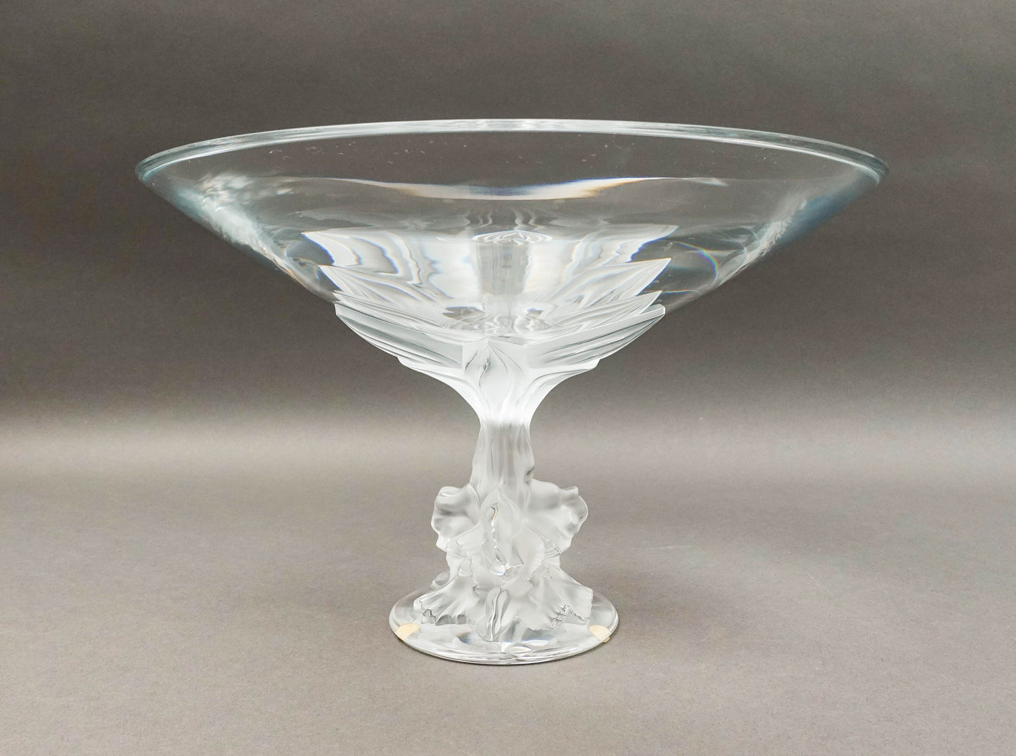 Lalique Crystal France Plumeria Orchid Glass Pedestal Centerpiece Compote Bowl