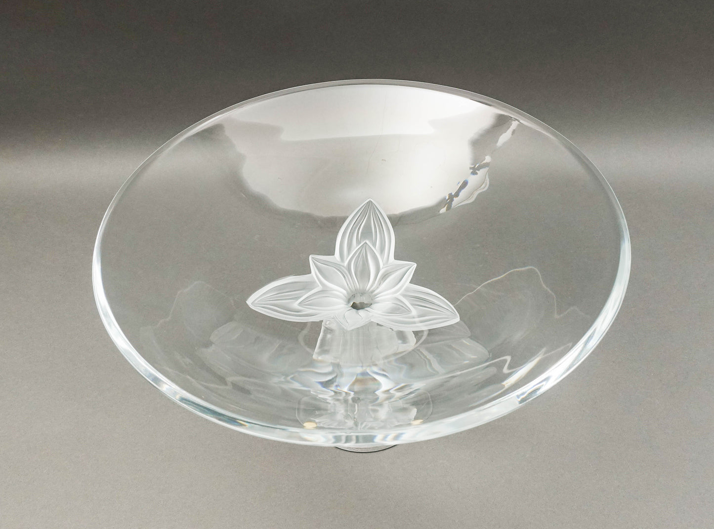 Lalique Crystal France Plumeria Orchid Glass Pedestal Centerpiece Compote Bowl