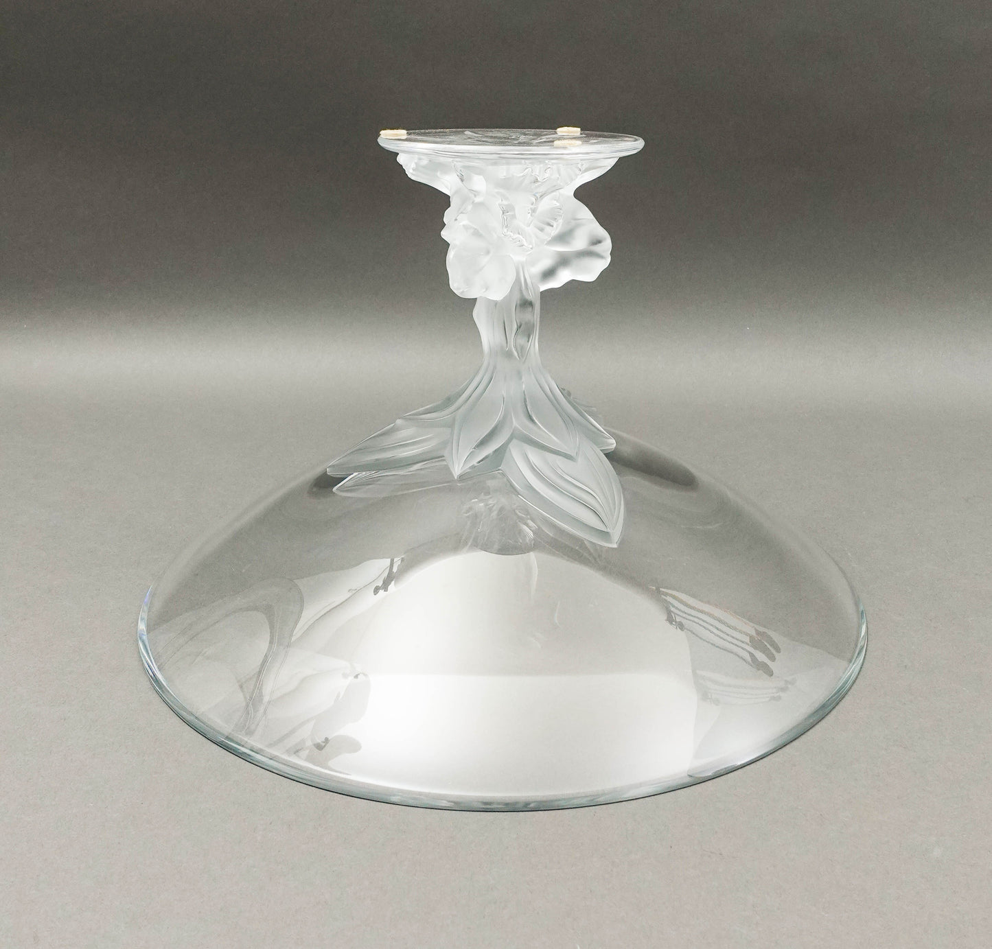 Lalique Crystal France Plumeria Orchid Glass Pedestal Centerpiece Compote Bowl