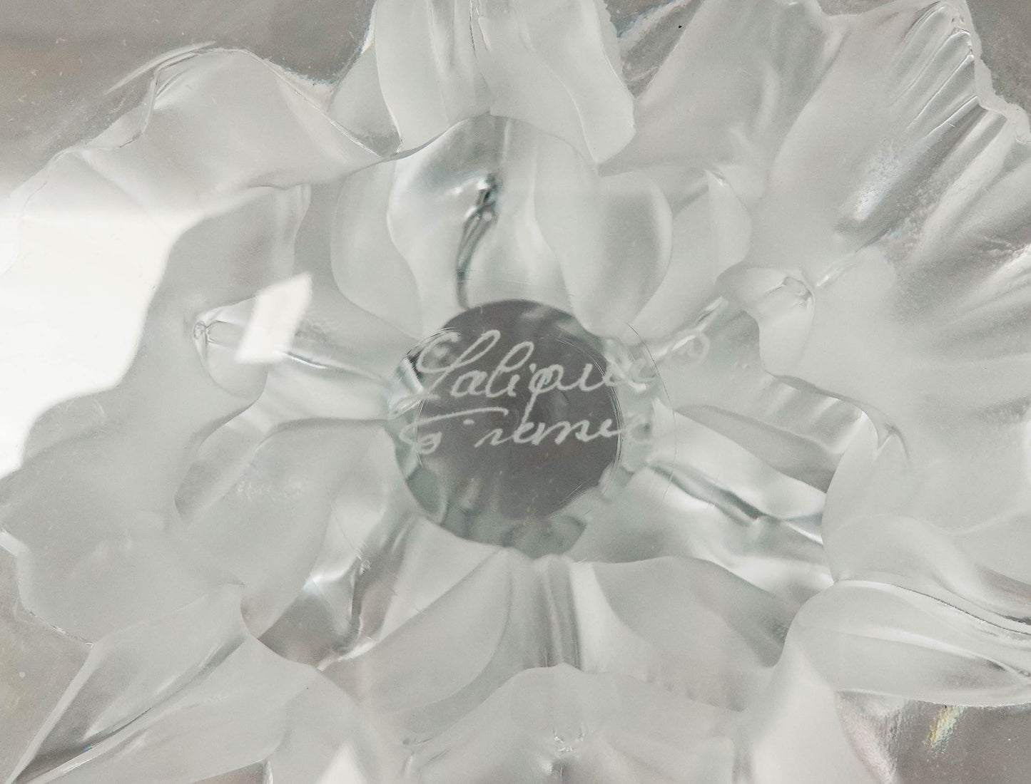 Lalique Crystal France Plumeria Orchid Glass Pedestal Centerpiece Compote Bowl
