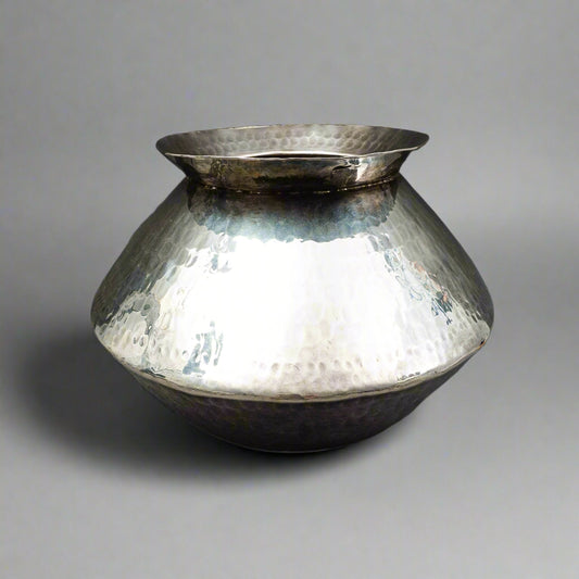 Gervasoni Blu Italy Hammered Silver Plate Metal Large Container Planter Vase 16"