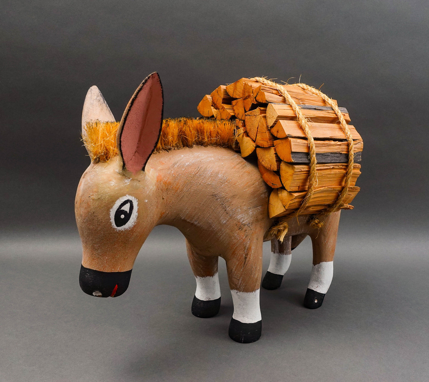Hector Rascon Mexico Signed Rare 1990 Hand Carved Wood Folk Art Burro Donkey 18"