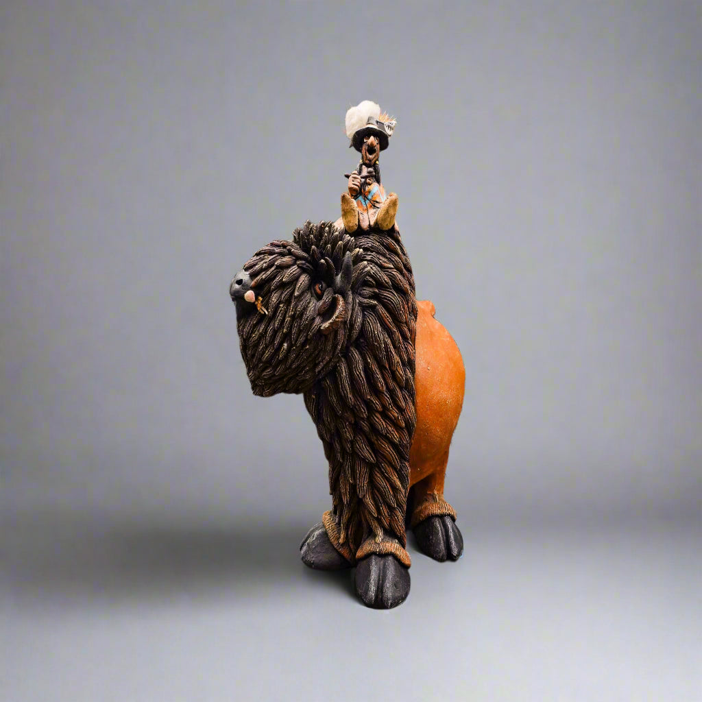 Todd Warner Signed Rare 1993 Bison Or Buffalo Medicine Man Large Sculpture