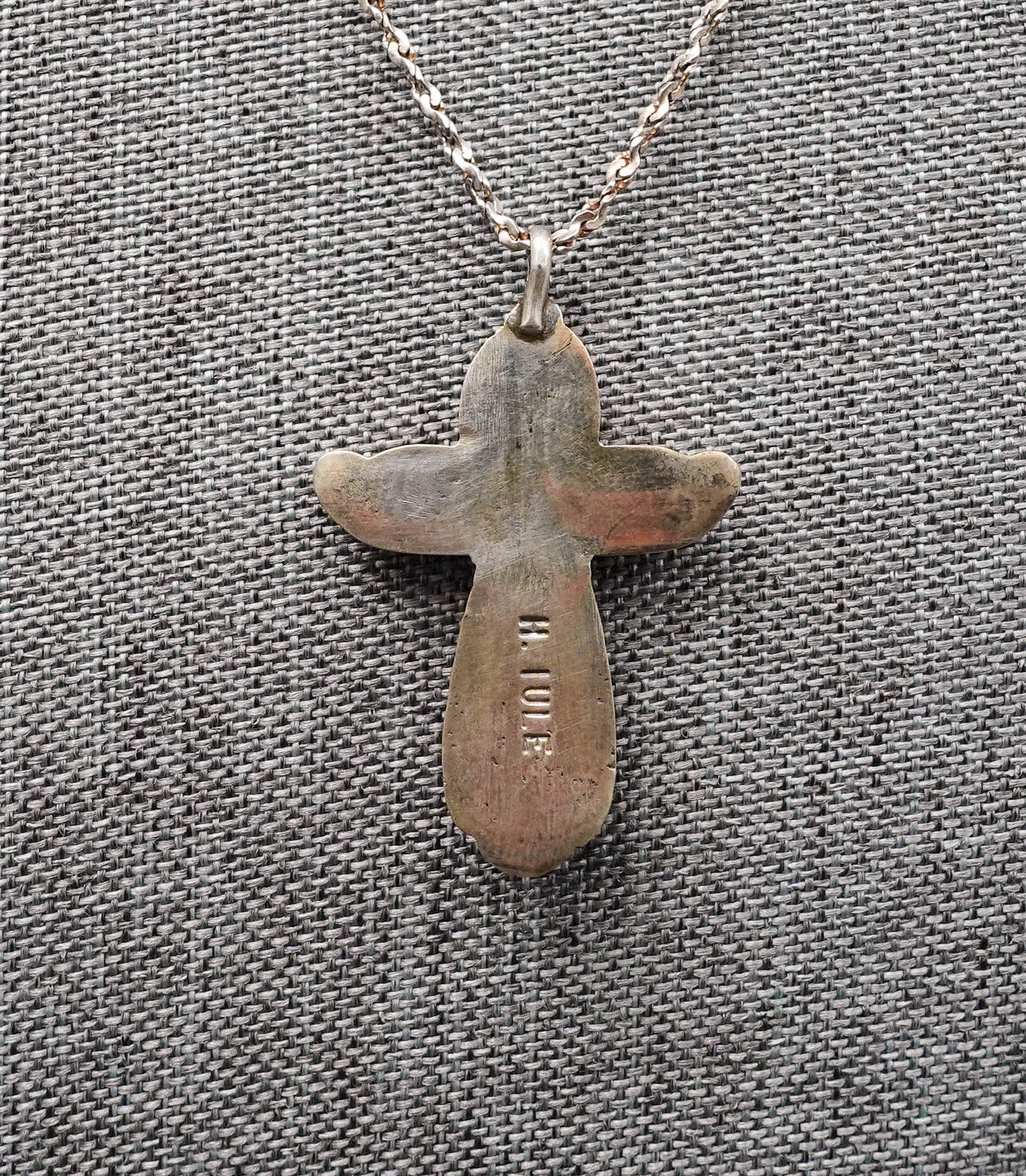 Horace Iule Signed Zuni Sterling Silver Turquoise Cross Pendant With Necklace