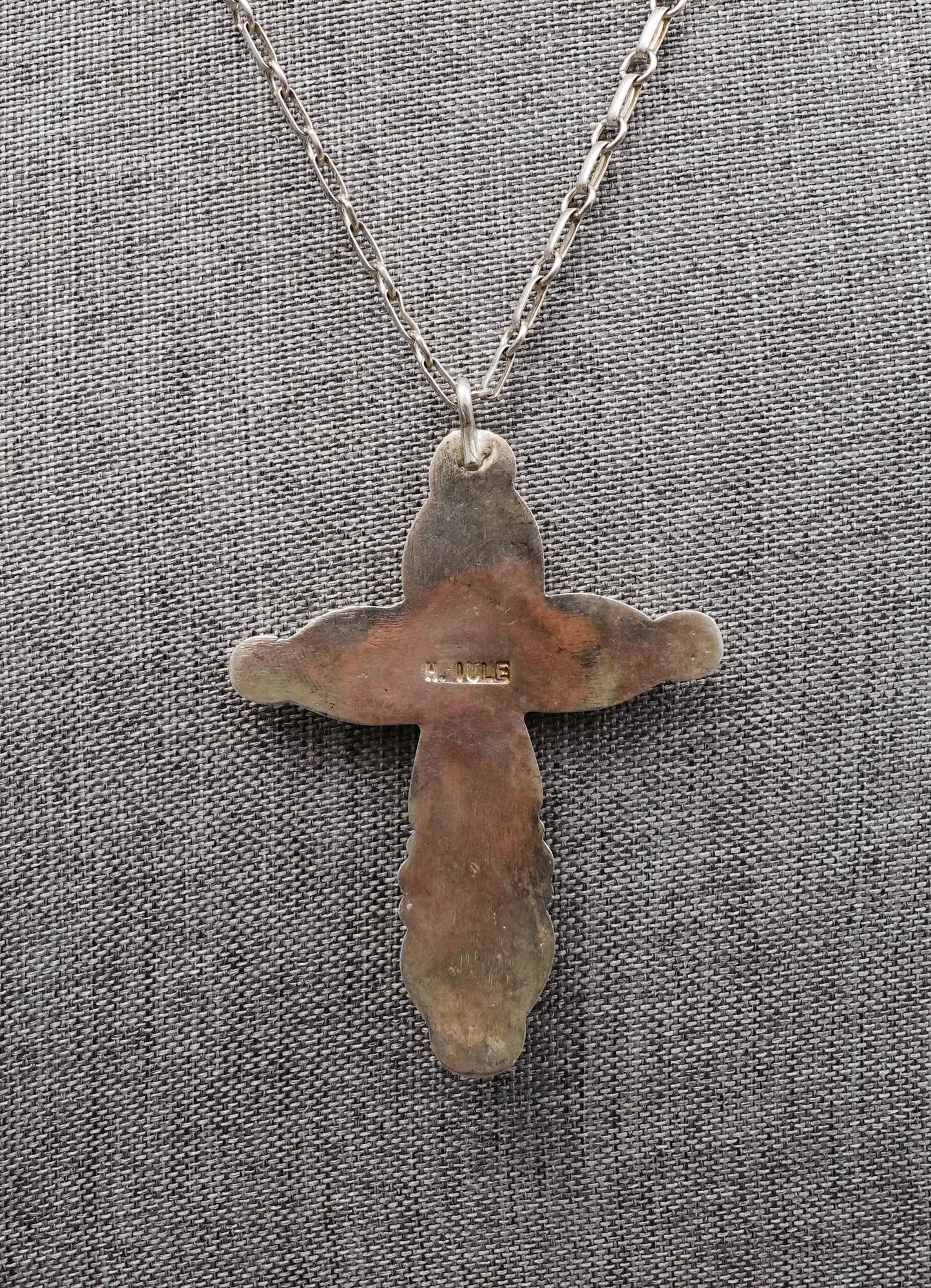 Horace Iule Signed Zuni Sterling Silver Turquoise Cross Pendant With Necklace (Copy)