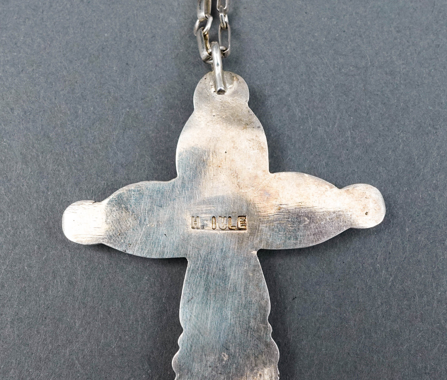 Horace Iule Signed Zuni Sterling Silver Turquoise Cross Pendant With Necklace (Copy)