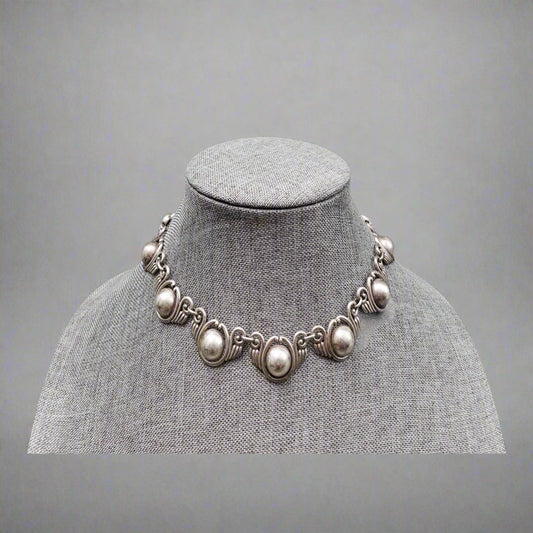 Los Castillos Taxco Mexico Vintage 925 Sterling Silver Choker Necklace 222