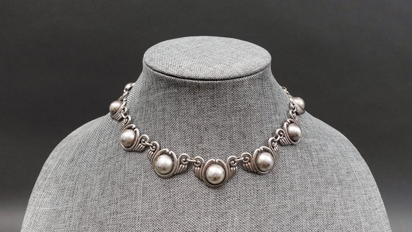 Los Castillos Taxco Mexico Vintage 925 Sterling Silver Choker Necklace 222