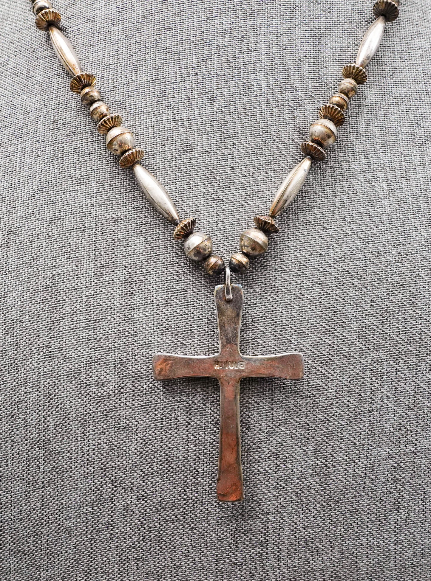 Horace Iule Signed Zuni Sterling Silver Turquoise Cross Pendant With Necklace