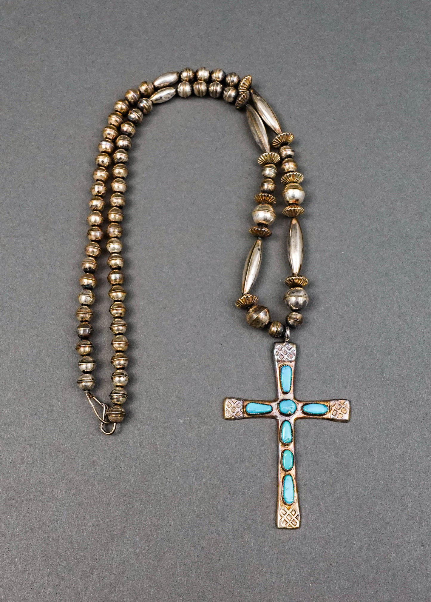 Horace Iule Signed Zuni Sterling Silver Turquoise Cross Pendant With Necklace