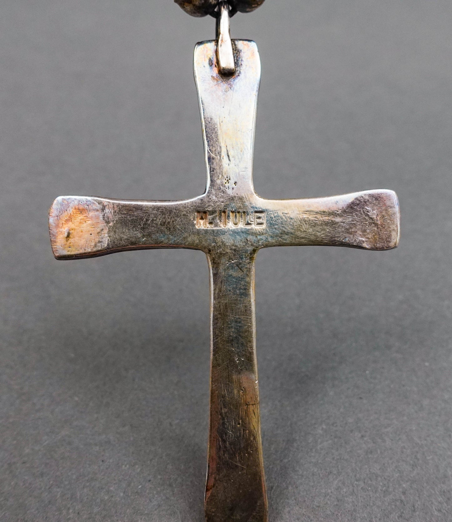 Horace Iule Signed Zuni Sterling Silver Turquoise Cross Pendant With Necklace