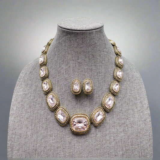 Heidi Daus Signed Exquisite Elegance Pale Pink Crystal Necklace & Earrings Set