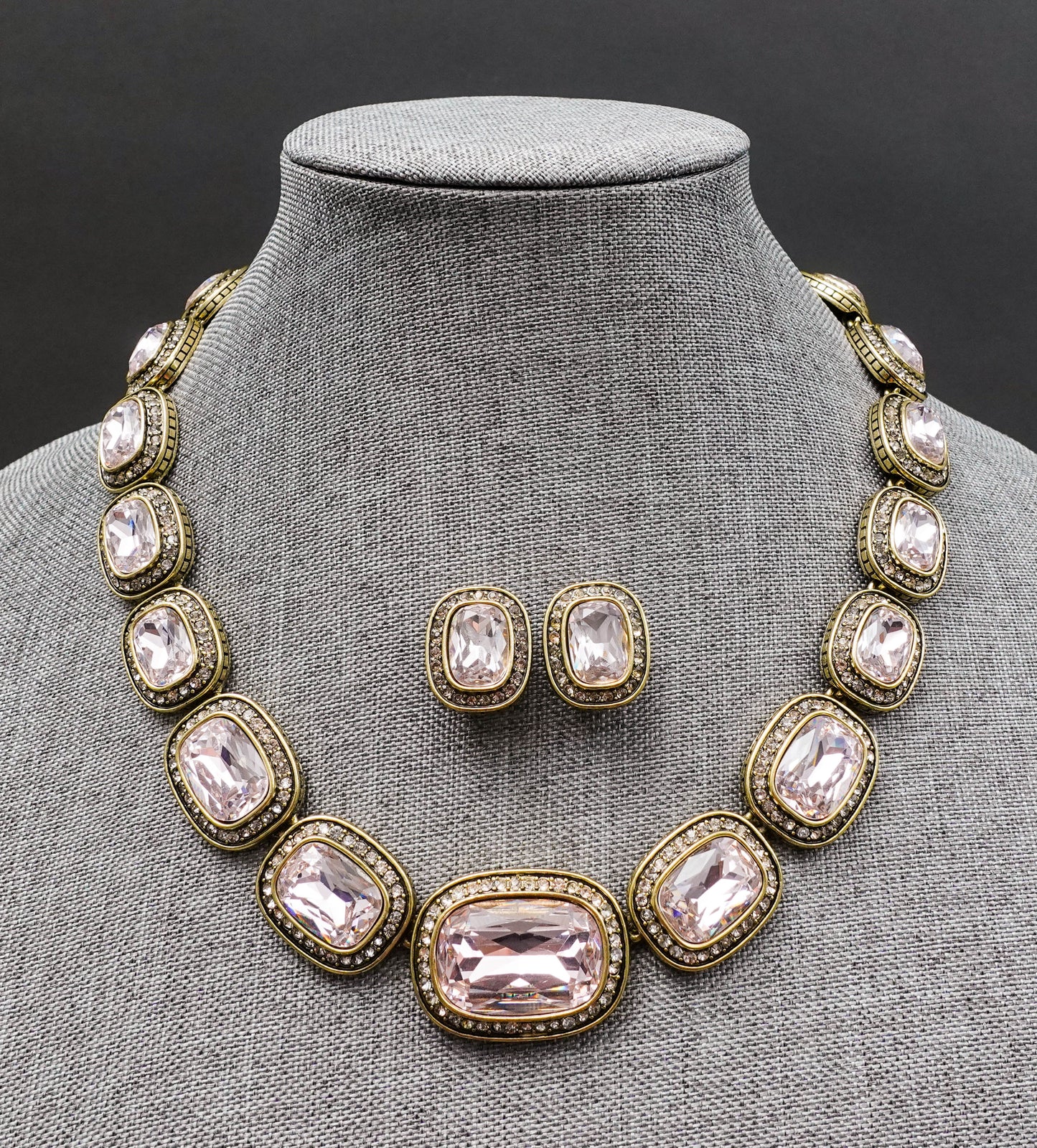 Heidi Daus Signed Exquisite Elegance Pale Pink Crystal Necklace & Earrings Set