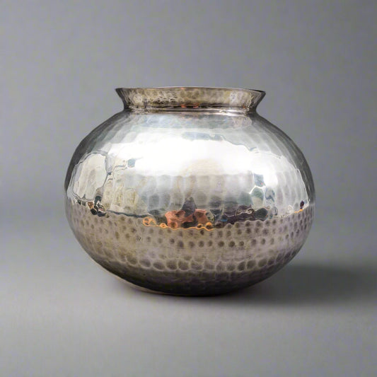 Gervasoni Blu Italy Hammered Silver Plate Metal Container Planter Vase 12"