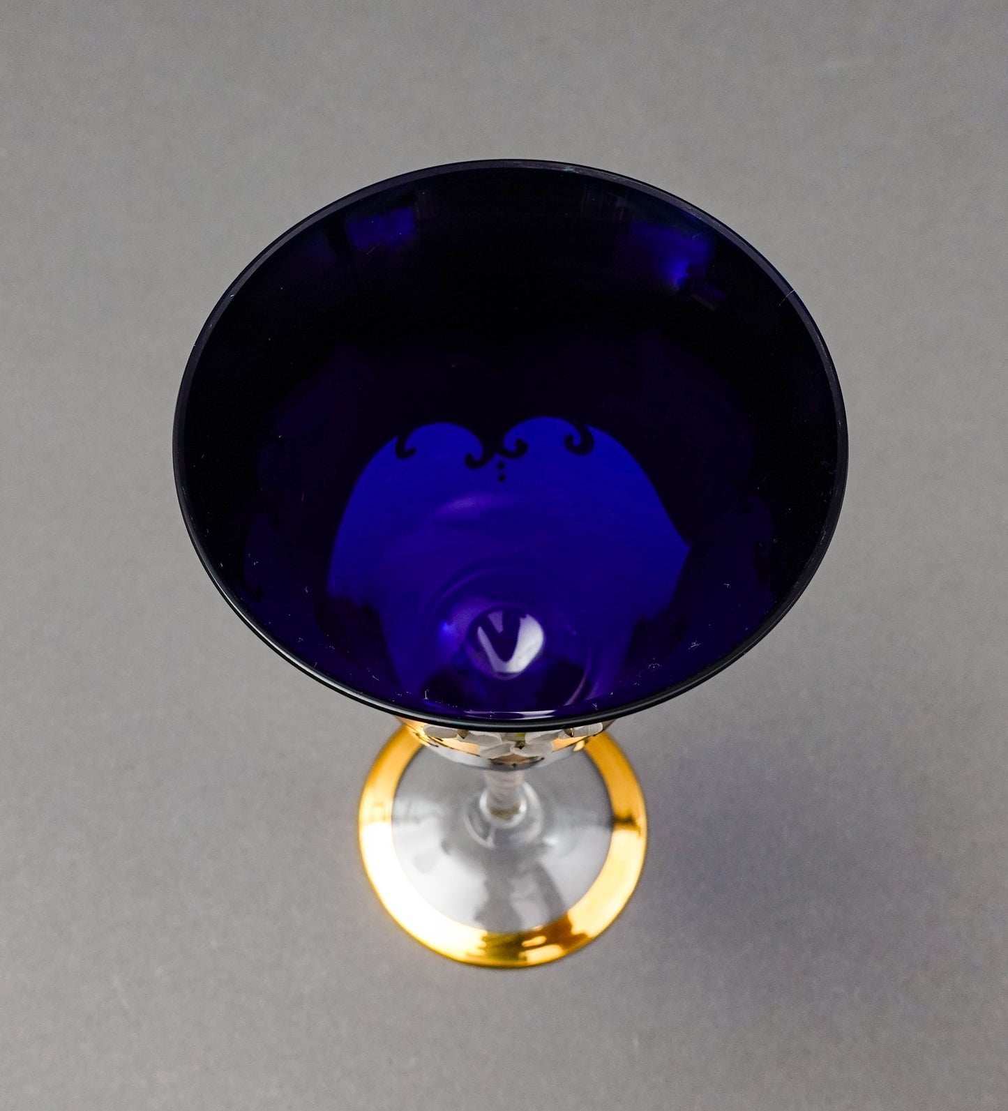 Tre Fuochi Venetian Murano Glass Cobalt Blue 24K Gold Wine Glasses Set Of 6