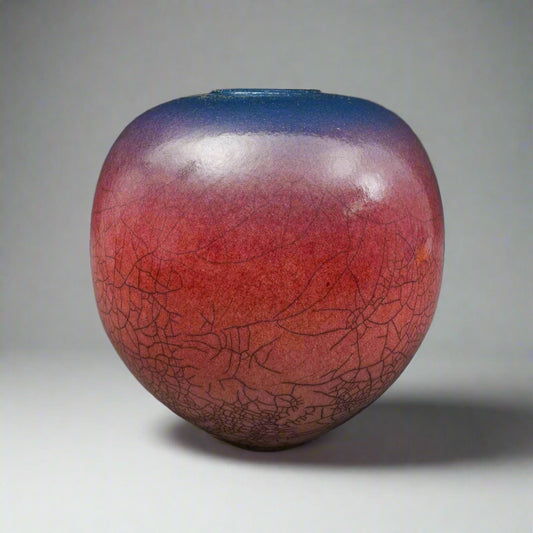 Galloway 1986 Signed Crackled Glazed Raku Studio Art Pottery Vase 9 1/2"
