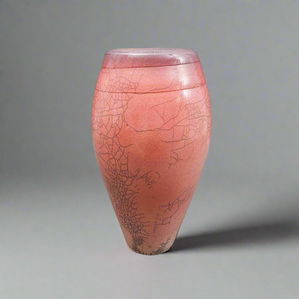 Galloway 1987 Signed Vintage Crackled Glazed Raku Studio Art Pottery Vase 12"