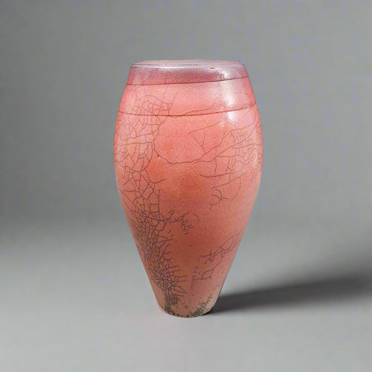 Galloway 1987 Signed Vintage Crackled Glazed Raku Studio Art Pottery Vase 12"
